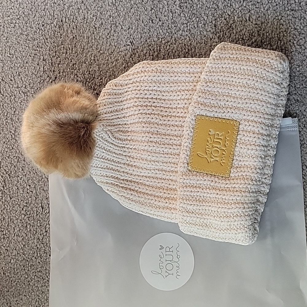 Love Your Melon White Speckled Glitter Pat Pom Beanie
